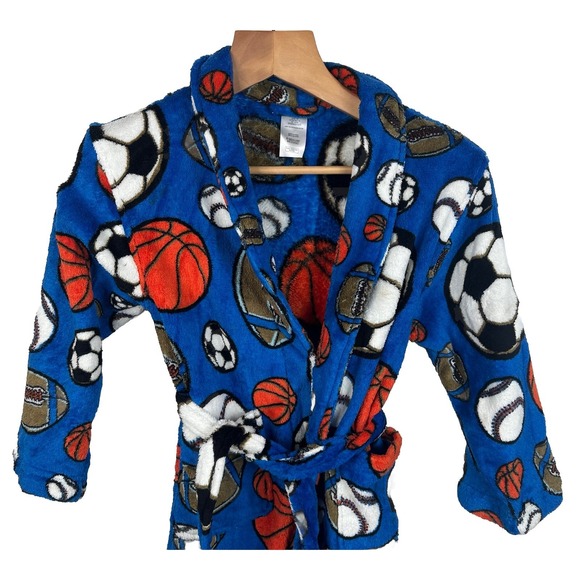 Joe Boxer Sports Theme Football Soft Fleece Bath Robe Youth Medium 8 Blue Pocket - Picture 2 of 8